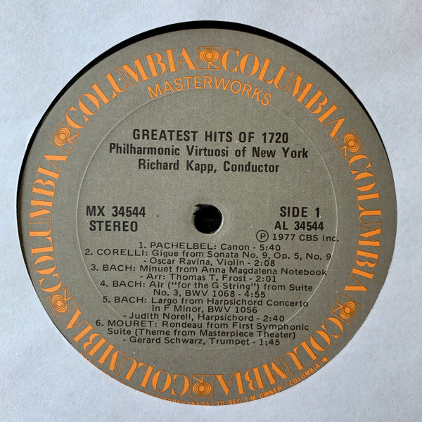 Philharmonia Virtuosi of New York*, Richard Kapp : Greatest Hits Of 1720 (LP)