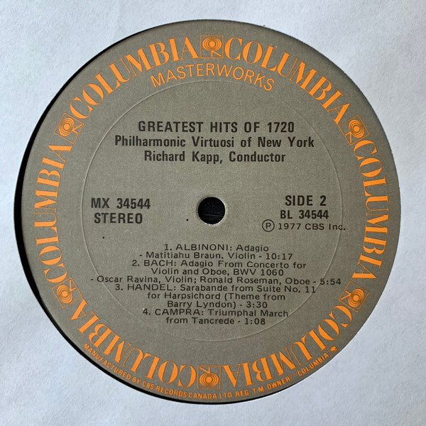 Philharmonia Virtuosi of New York*, Richard Kapp : Greatest Hits Of 1720 (LP)