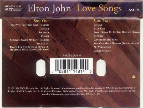 Elton John : Love Songs (Cass, Comp, Dol)