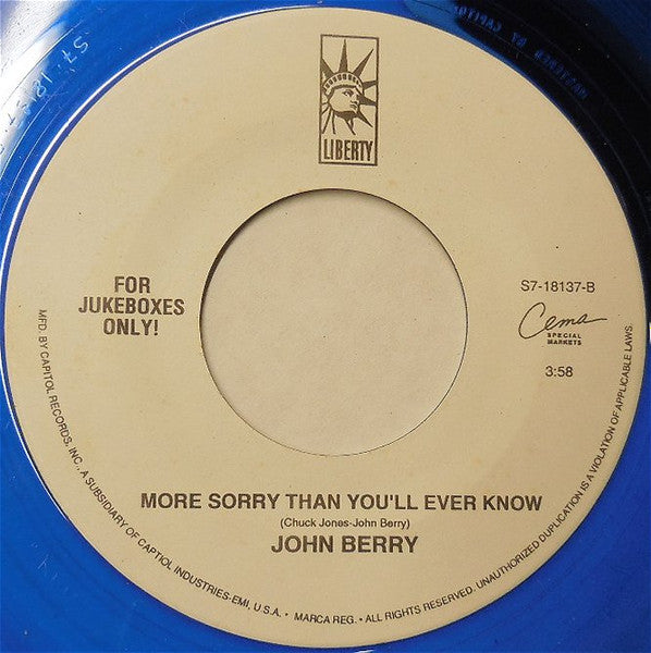 John Berry (8) : You And Only You (7", Single, Jukebox, Blu)