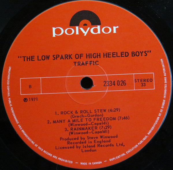 Traffic : The Low Spark Of High Heeled Boys (LP, Album)
