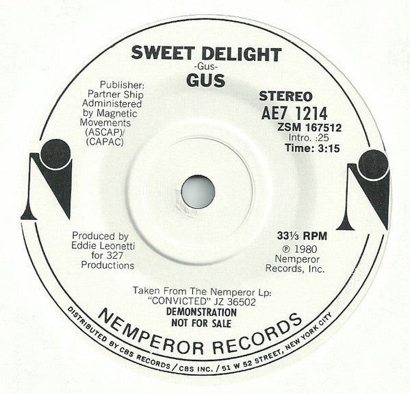 Gus : Sweet Delight / One More Border to Cross (7", Single, Promo)