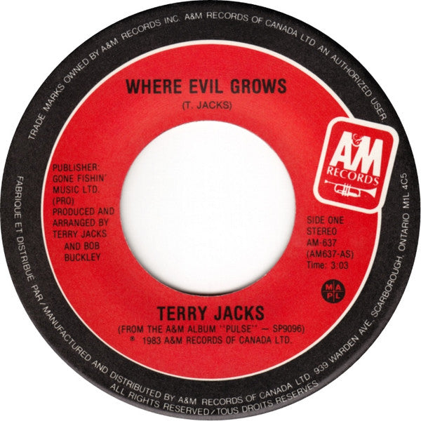 Terry Jacks : Where Evil Grows / Talking To Myself (7", Single)