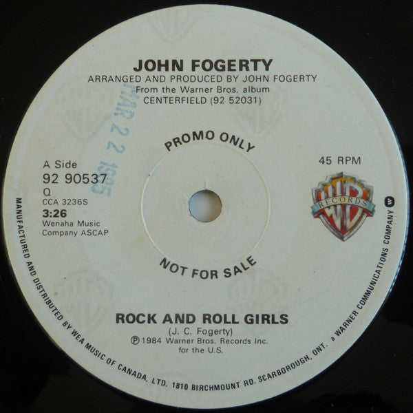 John Fogerty : Rock And Roll Girls / Centerfield (7", Single, Promo)