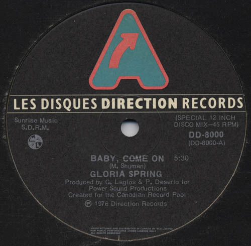 Gloria Spring : Baby, Come On (12")