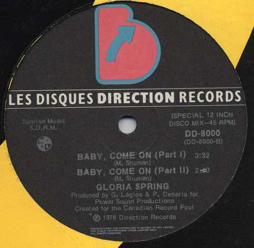 Gloria Spring : Baby, Come On (12")