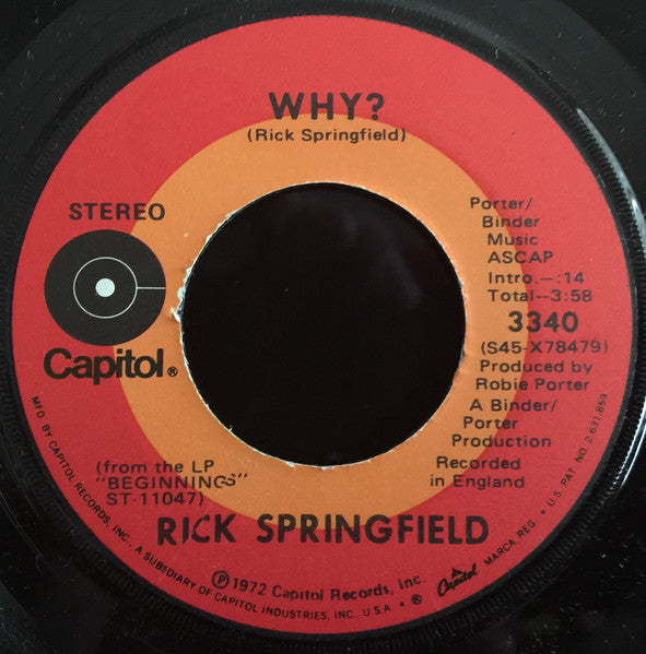 Rick Springfield : Speak To The Sky (7", Single)