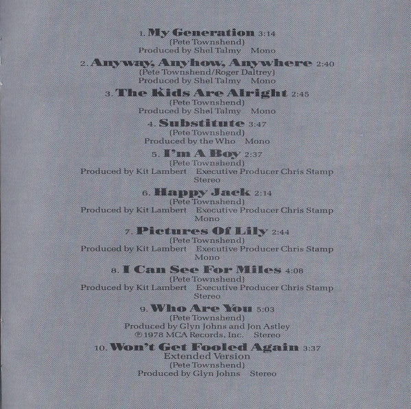The Who : Who's Better, Who's Best (CD, Comp)