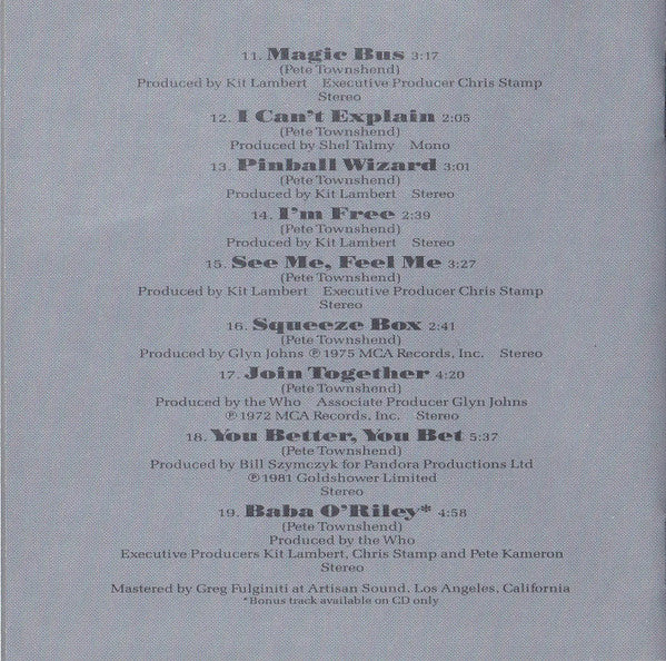 The Who : Who's Better, Who's Best (CD, Comp)