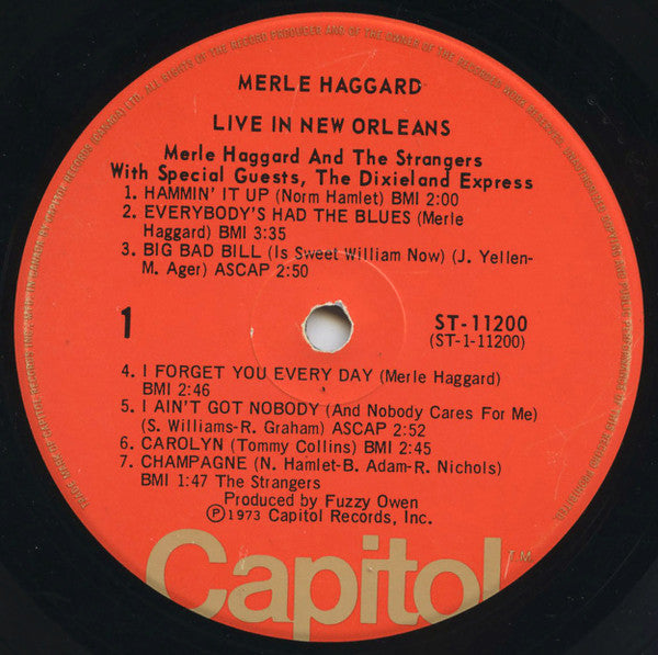 Merle Haggard And The Strangers (5) : I Love Dixie Blues ... So I Recorded "Live" In New Orleans (LP, Album)