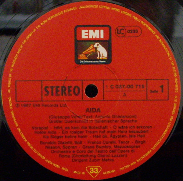 Giuseppe Verdi : Aida (Grosser Querschnitt In Italienischer Sprache) (LP)