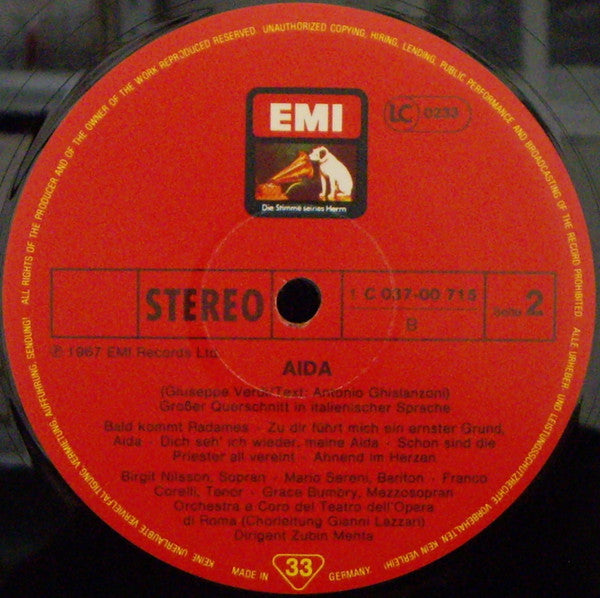 Giuseppe Verdi : Aida (Grosser Querschnitt In Italienischer Sprache) (LP)