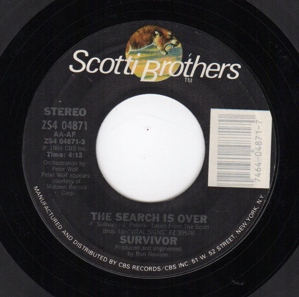 Survivor : The Search Is Over (7", Single, Styrene, Car)