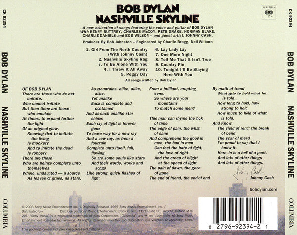 Bob Dylan : Nashville Skyline (CD, Album, RE)