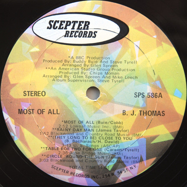 B.J. Thomas : Most Of All (LP, Album, RP, Gat)