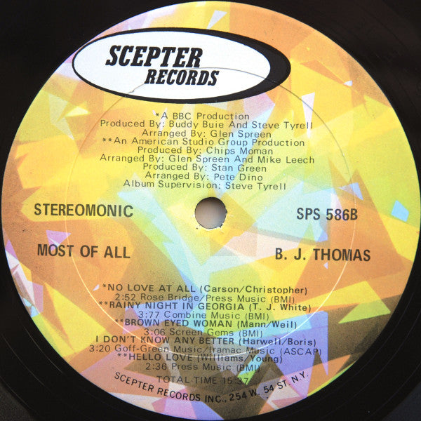 B.J. Thomas : Most Of All (LP, Album, RP, Gat)