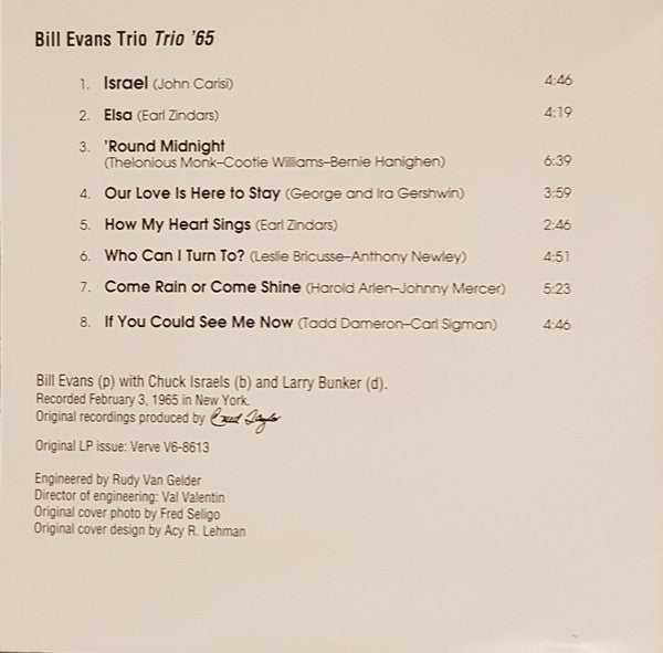 Bill Evans Trio* : Trio '65 (CD, Album, Club, RE)