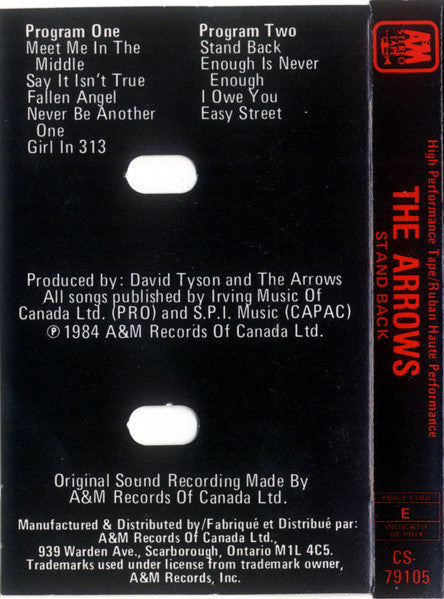 The Arrows : Stand Back (Cass, Album, RE, Dol)