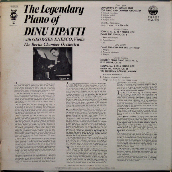 Dinu Lipatti, George Enescu, Kammerorchester Berlin : The Legendary Piano Of Dinu Lipatti (LP, Comp)