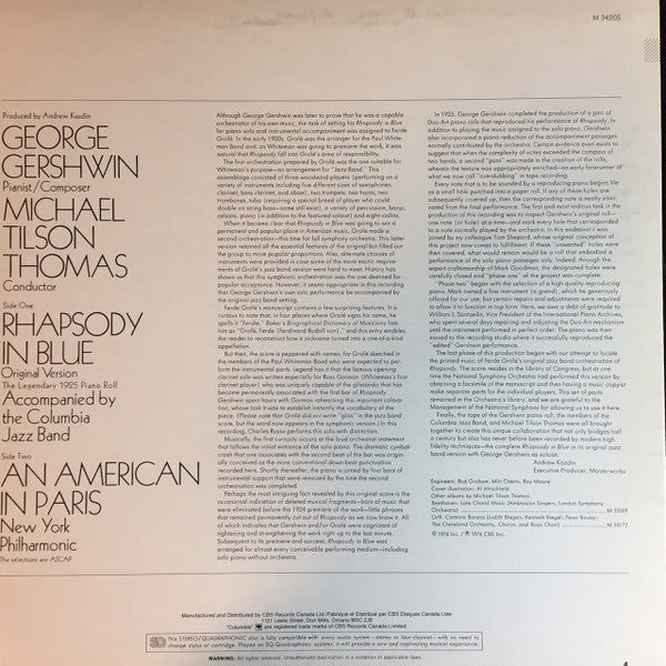 George Gershwin Accompanied By Michael Tilson Thomas Conducting The Columbia Jazz Band : Rhapsody In Blue (The 1925 Piano Roll) (LP, Album, Quad)