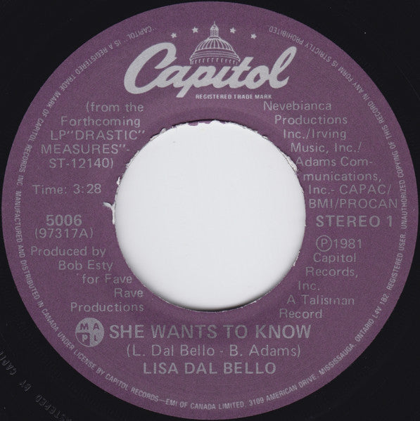 Lisa Dal Bello : She Wants To Know (7", Single, Fol)