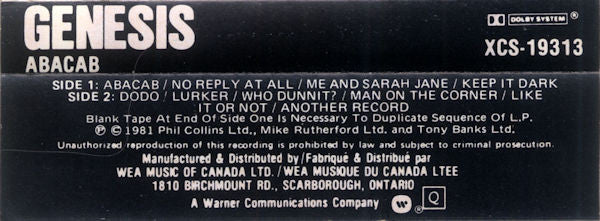Genesis : Abacab (Cass, Album, Dol)