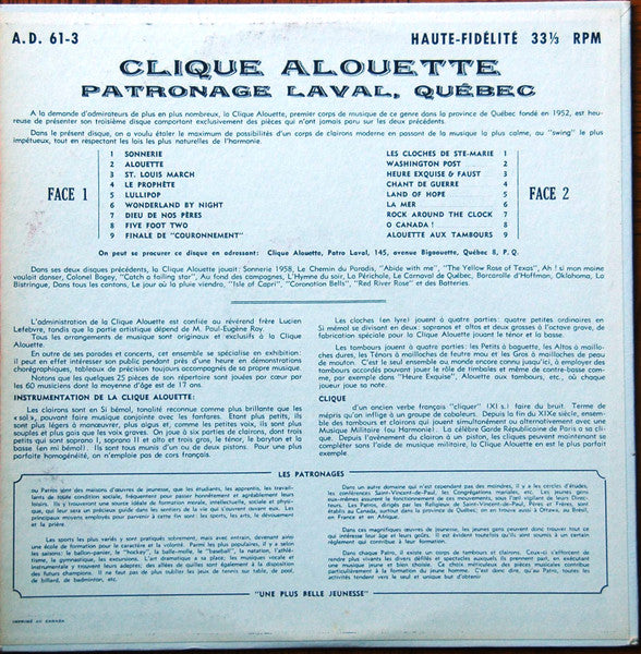 La Clique Alouette : Les Tambours Et Clairons "Alouette". (LP, Album, Mono)