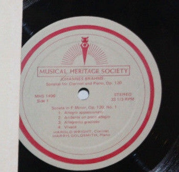 Harold Wright, Harris Goldsmith : Brahms: Two Sonatas For Clarinet And Piano (LP)