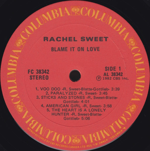 Rachel Sweet : Blame It On Love (LP, Album)
