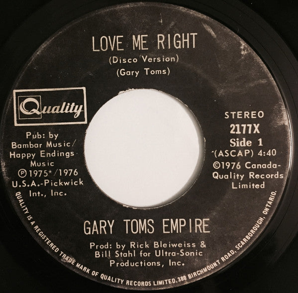 Gary Toms Empire : Love Me Right (7", Single)