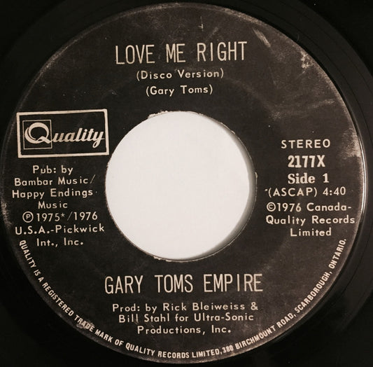 Gary Toms Empire : Love Me Right (7", Single)