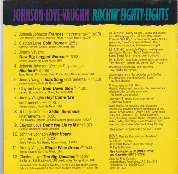 Johnnie Johnson, Clayton Love, Jimmy Vaughn With The Johnnie Johnson Band : Rockin' Eighty-Eights (CD, Album)