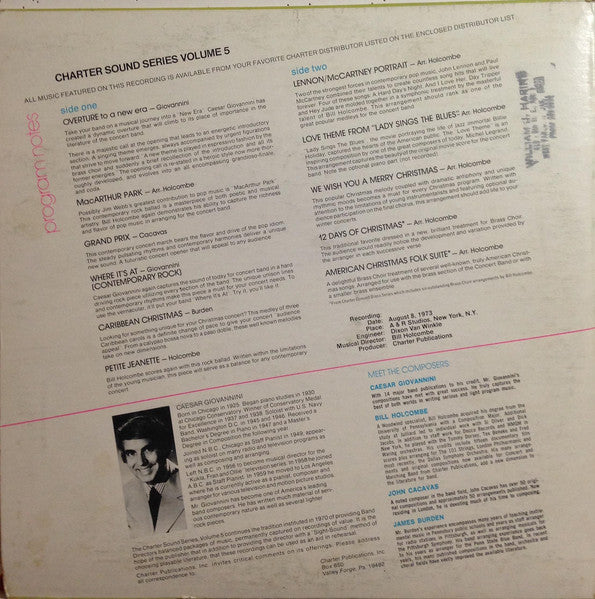Charter Wind Ensemble, Caesar Giovannini, Bill Holcombe (2), John Cacavas, James Burden* : Sound Series Volume V For Concert Band (LP)