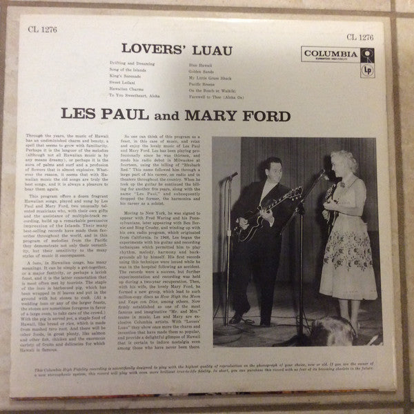 Les Paul & Mary Ford : Lovers' Luau (LP, Album, Mono)