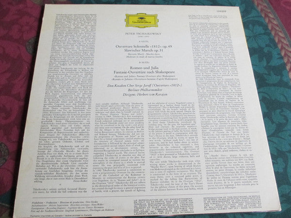 Peter Tchaikovsky*, Don Cossack Choir Serge Jaroff*, Berlin Philharmonic Orchestra*, Herbert von Karajan : Overture 1812 • Marche Slave • Romeo And Juliet (LP, Album, RE)