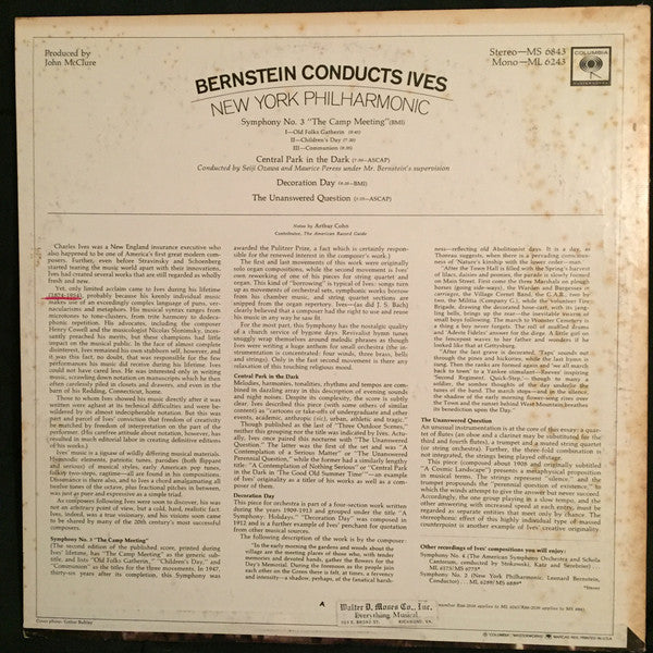 Leonard Bernstein Conducts Charles Ives, New York Philharmonic : Symphony No. 3 / Decoration Day / Central Park In The Dark / The Unanswered Question (LP, RE)