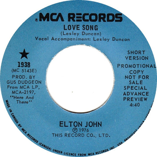 Elton John : Love Song (7", Promo)
