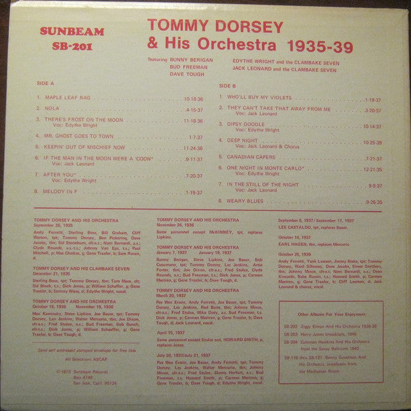 Tommy Dorsey And His Orchestra : Tommy Dorsey & His Orchestra 1935-39 (LP, Comp)