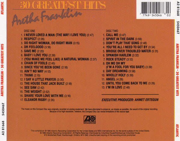Aretha Franklin : 30 Greatest Hits (2xCD, Comp, Club, RM)