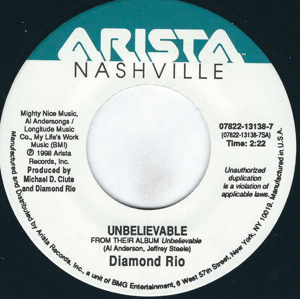 Diamond Rio : Unbelievable  (7", Single)