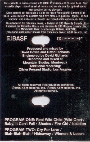 Iggy Pop : Blah-Blah-Blah (Cass, Album, Club, A&B)
