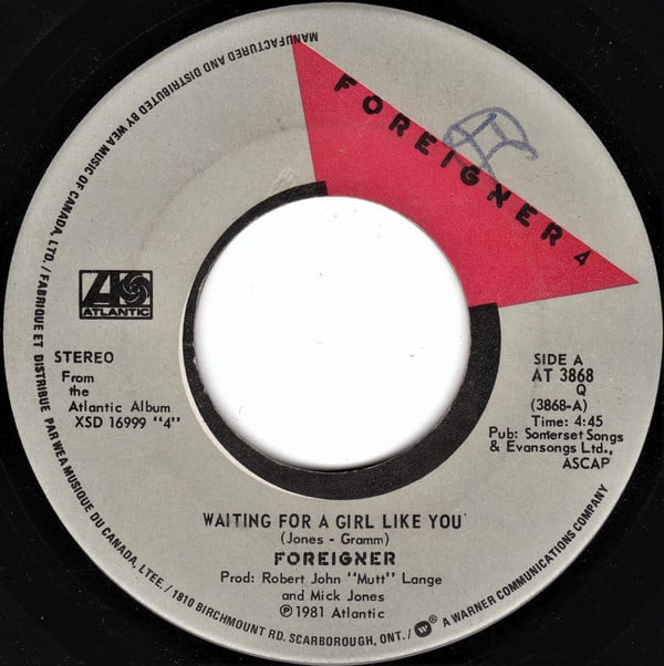 Foreigner : Waiting For A Girl Like You (7", Single)
