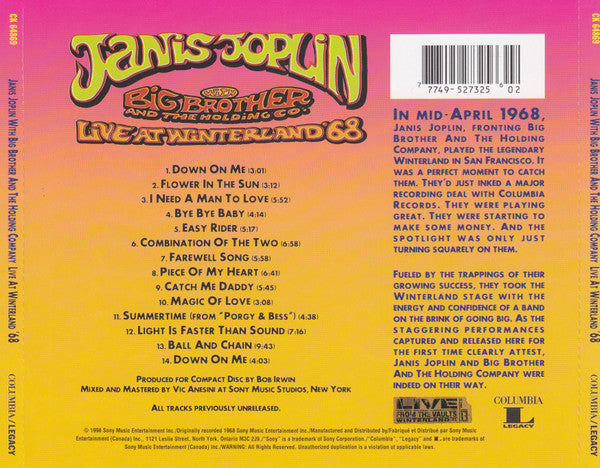 Janis Joplin With Big Brother And The Holding Company* : Live At Winterland '68 (CD, Album)