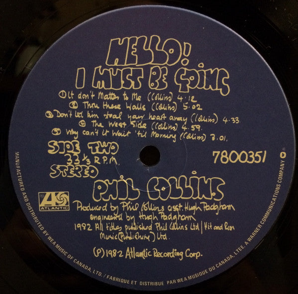 Phil Collins : Hello, I Must Be Going (LP, Album, Cin)