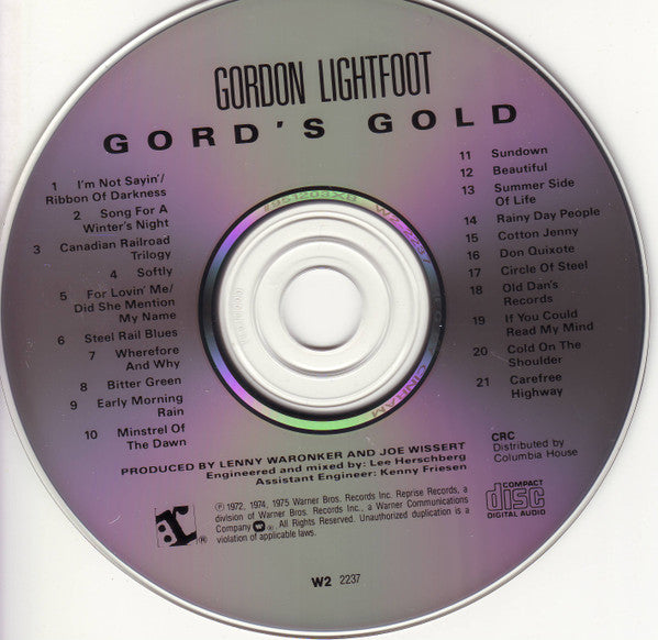 Gordon Lightfoot : Gord's Gold (CD, Comp, Club, RE, RM)
