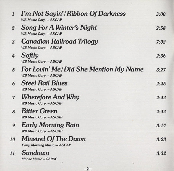 Gordon Lightfoot : Gord's Gold (CD, Comp, Club, RE, RM)