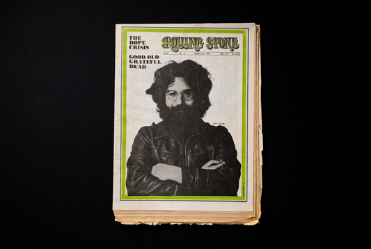 Front cover of Rolling Stone No. 40, August 23, 1969, with the Jerry Garcia portrait, on a solid black background