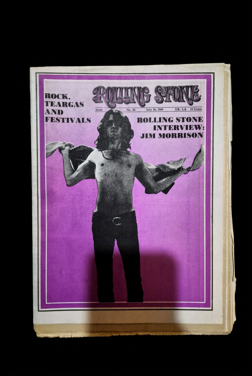 Upright Jim Morrison cover on solid black background