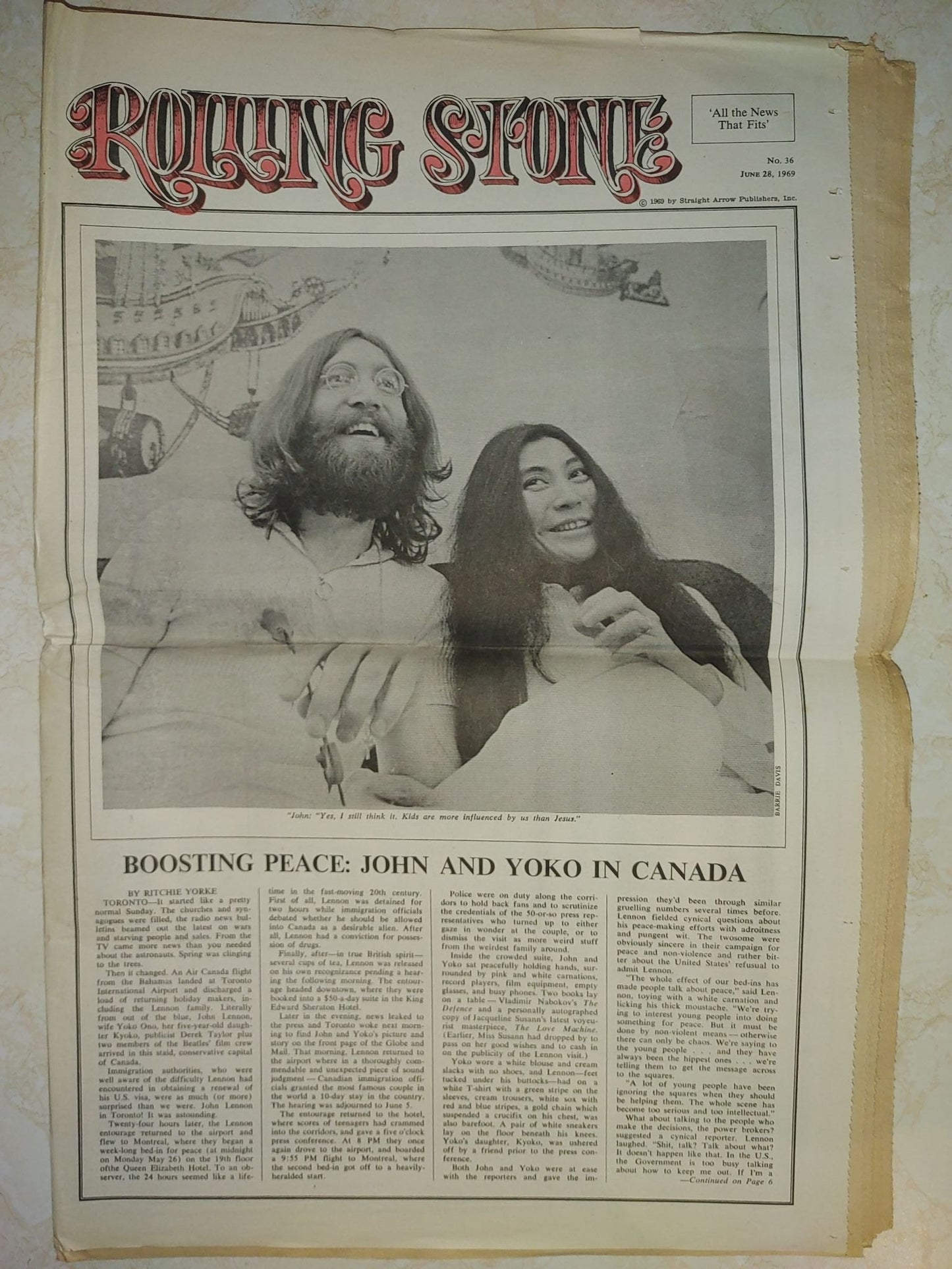 Rolling Stone Magazine June 28, 1969 Issue #36 John and Yoko