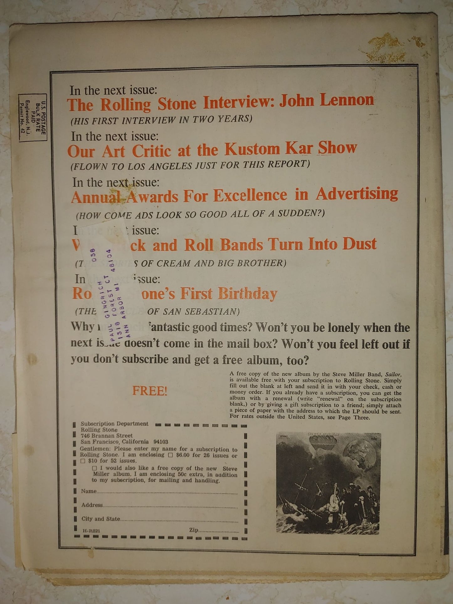 Rolling Stone Magazine Nov. 9, 1968 Issue #21 Beatles, Muddy Waters